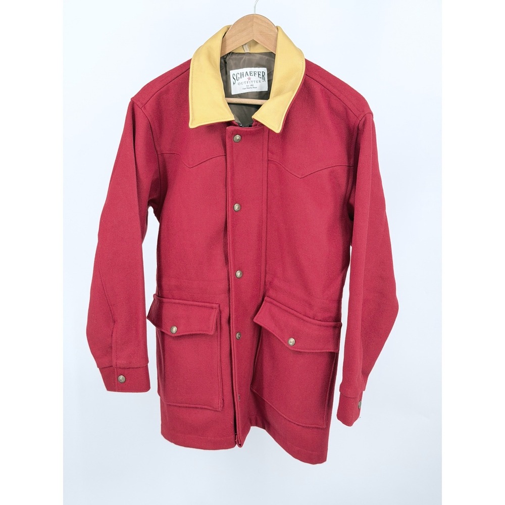 Schaefer Outfitter 220L Jacket Mens M Red Wool Ranch Coat Leather Collar